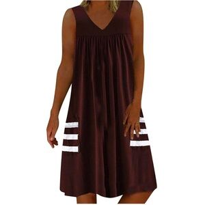 Women Casual Sleeveless Dress with striped Pockets sz S